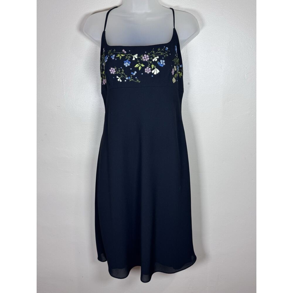 VTG Y2K 90s Womens Midi Dress Babydoll Strappy Embroidered Floral Fairy 10